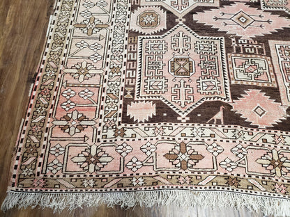 Antique Caucasian Rug 5' 5" x 10' 9", Shirvan Carpet, Wide Oriental Corridor Runner, Quality Handmade Hand-Knotted Wool Rug, Pale Pink Black