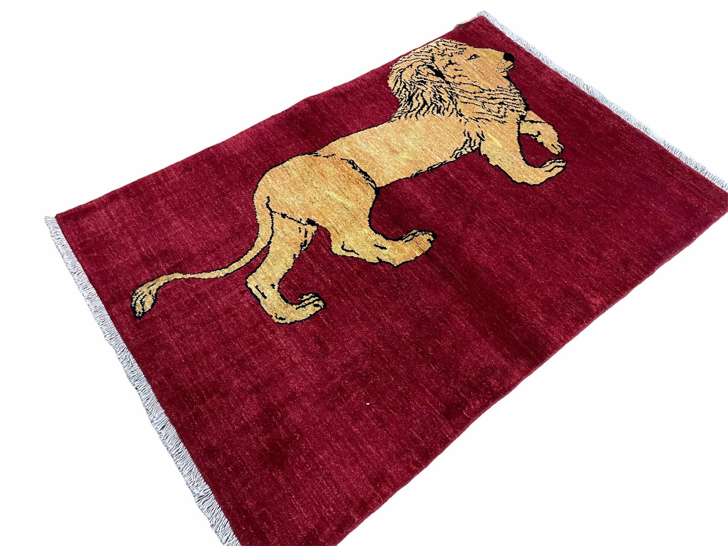 Handmade Wool Rug Lion Pictorial Tribal Design With Vegetable Dyes 3x5