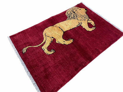 Handmade Wool Rug Lion Pictorial Tribal Design With Vegetable Dyes 3x5