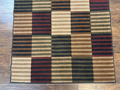 Vintage Power Loomed Rug 3.6 x 5, Brown Beige Black Tan, Box Design