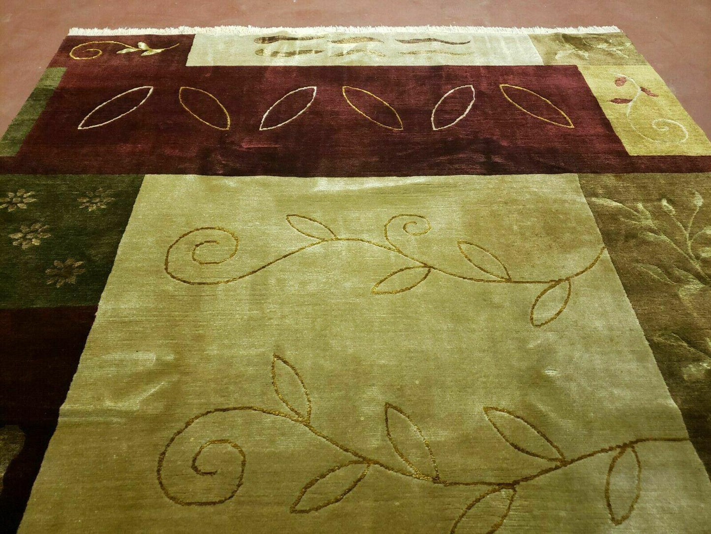 Tibetan Nepal Wool And Silk Rug 6x9 Modern Handmade Decorative Abstract Gold