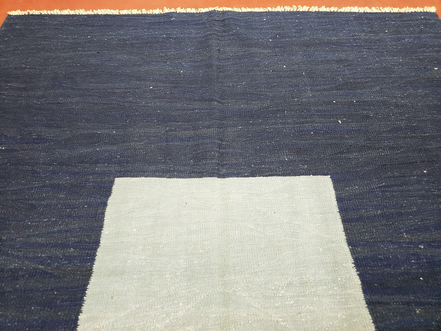 Turkish Kilim Rug 6x9 Wool Flatweave Blue Abstract Boho Decor