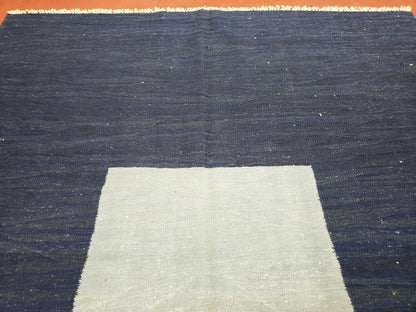Turkish Kilim Rug 6x9 Wool Flatweave Blue Abstract Boho Decor