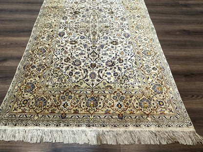 Antique Silk Persian Kashan Rug 4 Ft 6 In By 7 Ft 2 In Ivory Field With Floral Motifs