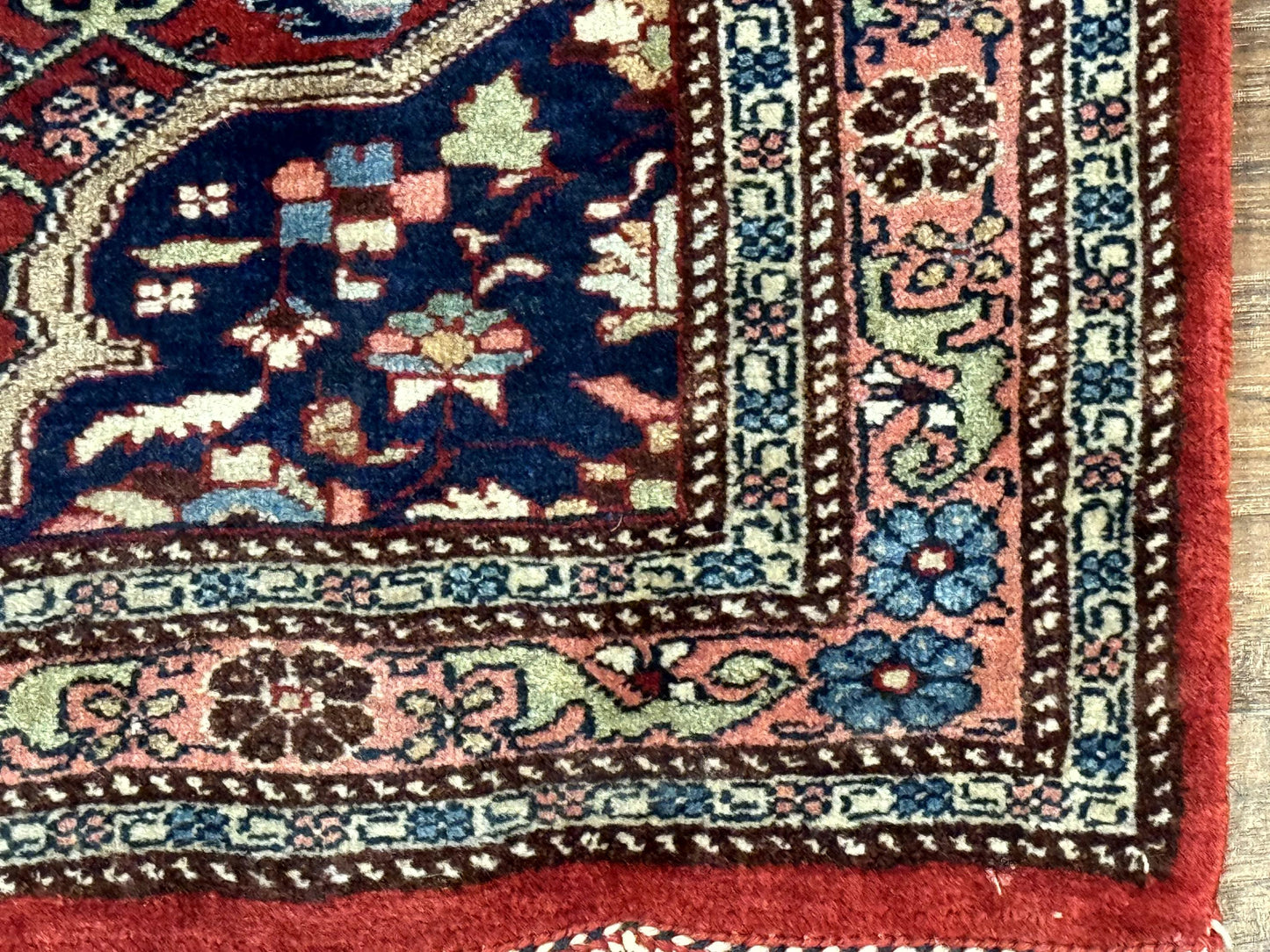 Persian Bidjar Rug 2.7 x 4, Red and Navy Blue, Small Persian Area Rug, Semi Antique