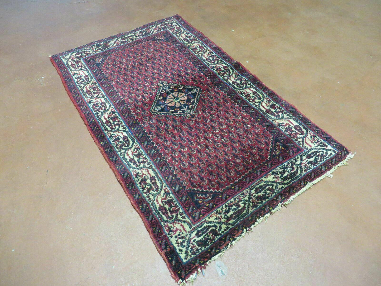 Indian Wool Rug Amritsar Vintage Handmade Red Paisley Design
