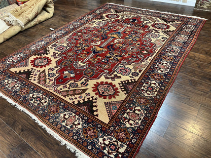 Persian Heriz Rug 8x12 Hand Knotted Wool Geometric Medallion Oriental Carpet