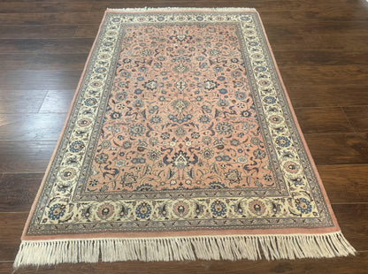 Pak Persian Rug 4x6, Pink and Cream, Very Fine 225 KPSI, Handmade Wool Oriental Carpet
