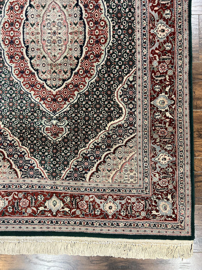 Sino Persian Rug 4x6 Hand Knotted Wool Silk Highlights Herati Medallion Vintage Carpet Green Maroon