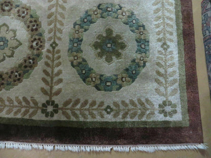 Handmade Wool Rug Indo Lahore 9x12 Modern Art Deco Olive Ivory