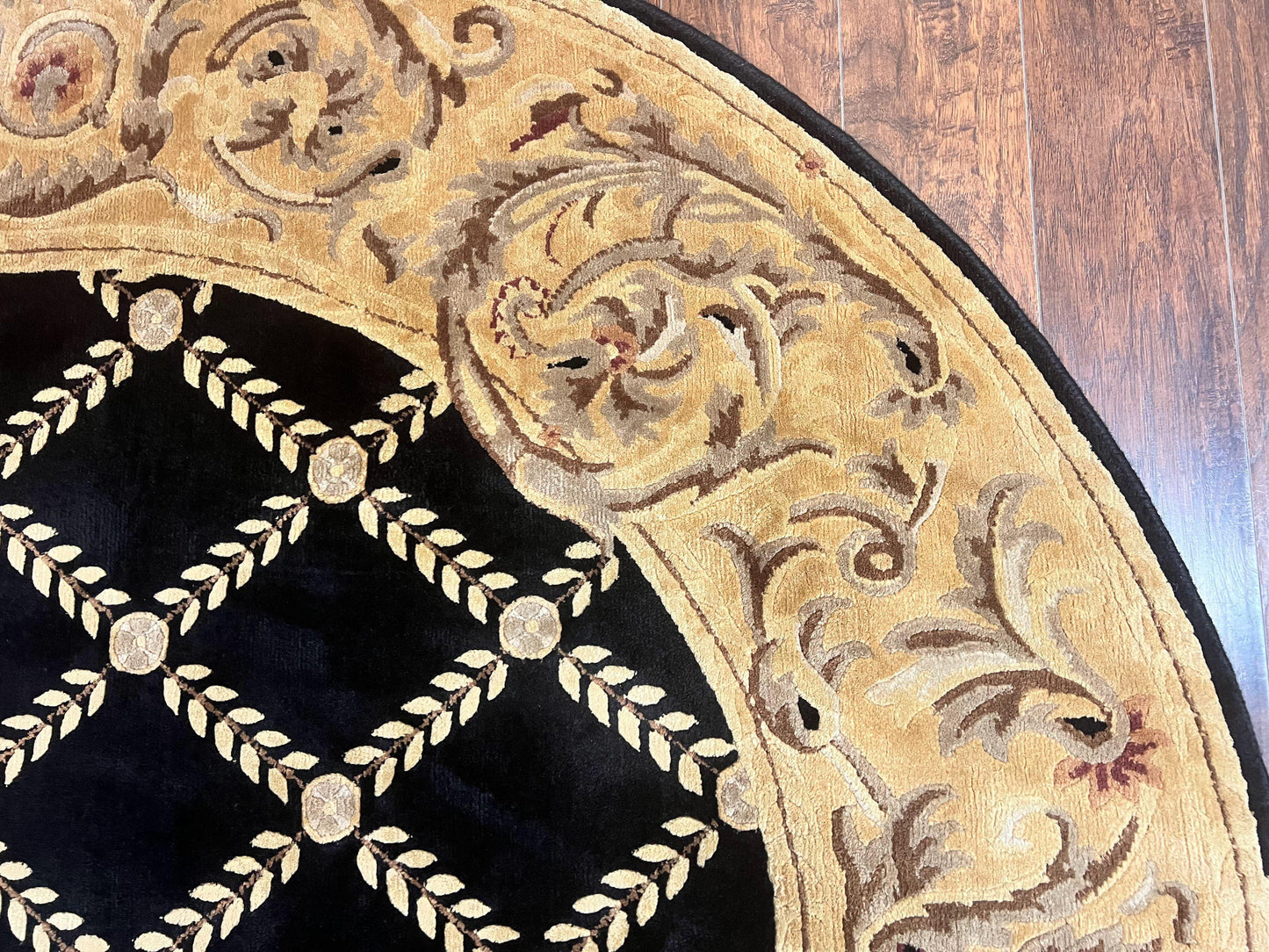 Tibetan Rug Oval 8 By 10 Wool Handmade French Aubusson Design Vintage Carpet