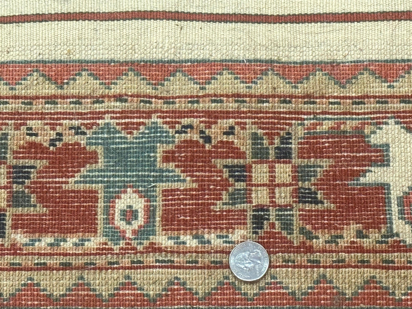 Turkish Runner Rug 2.4 By 8 Feet Kazak Geometric Heriz Pattern Beige And Red Hand Knotted Wool