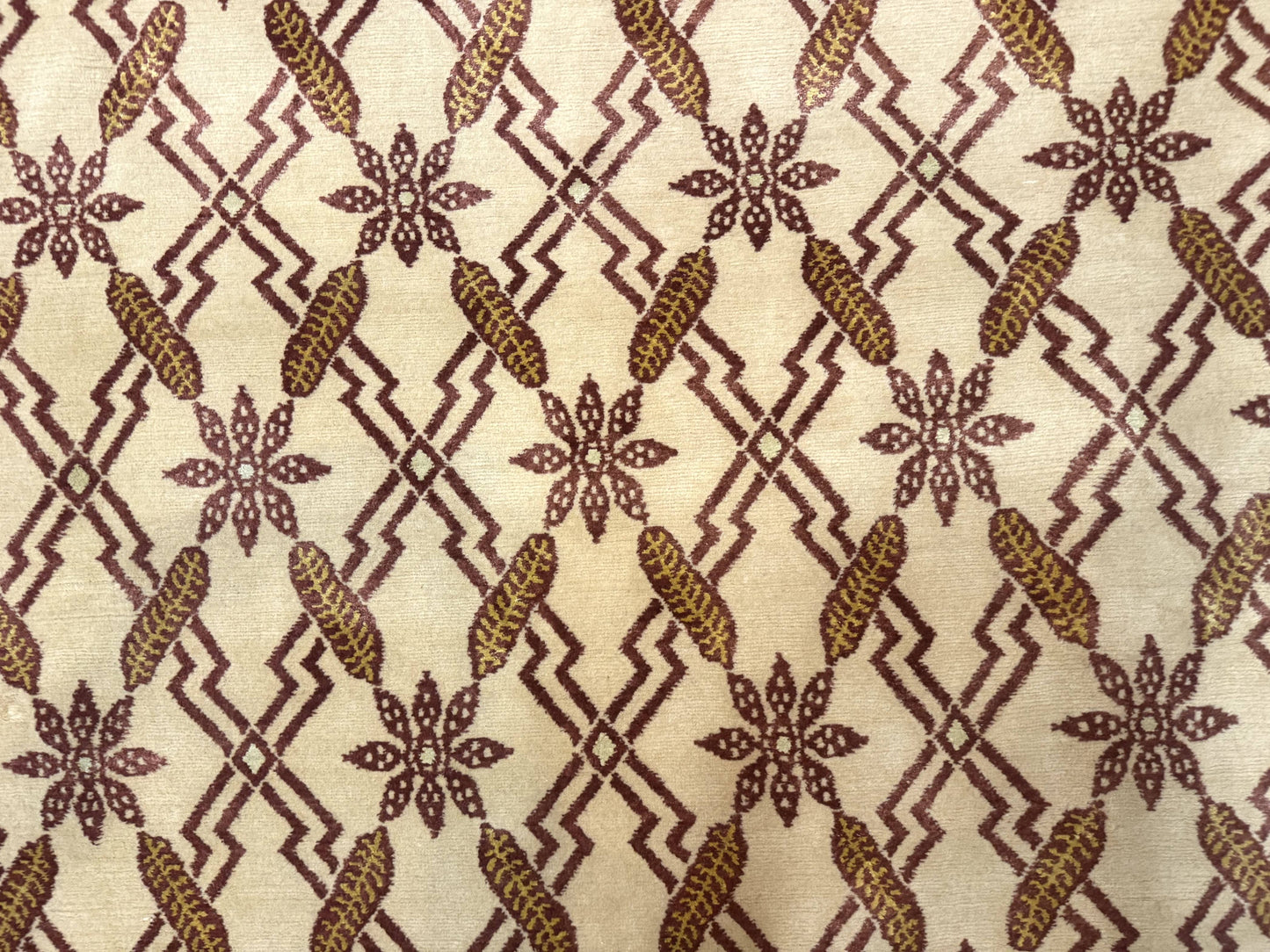 Tibetan Rug 8x10 Wool Silk Highlights Contemporary Carpet Beige And Maroon