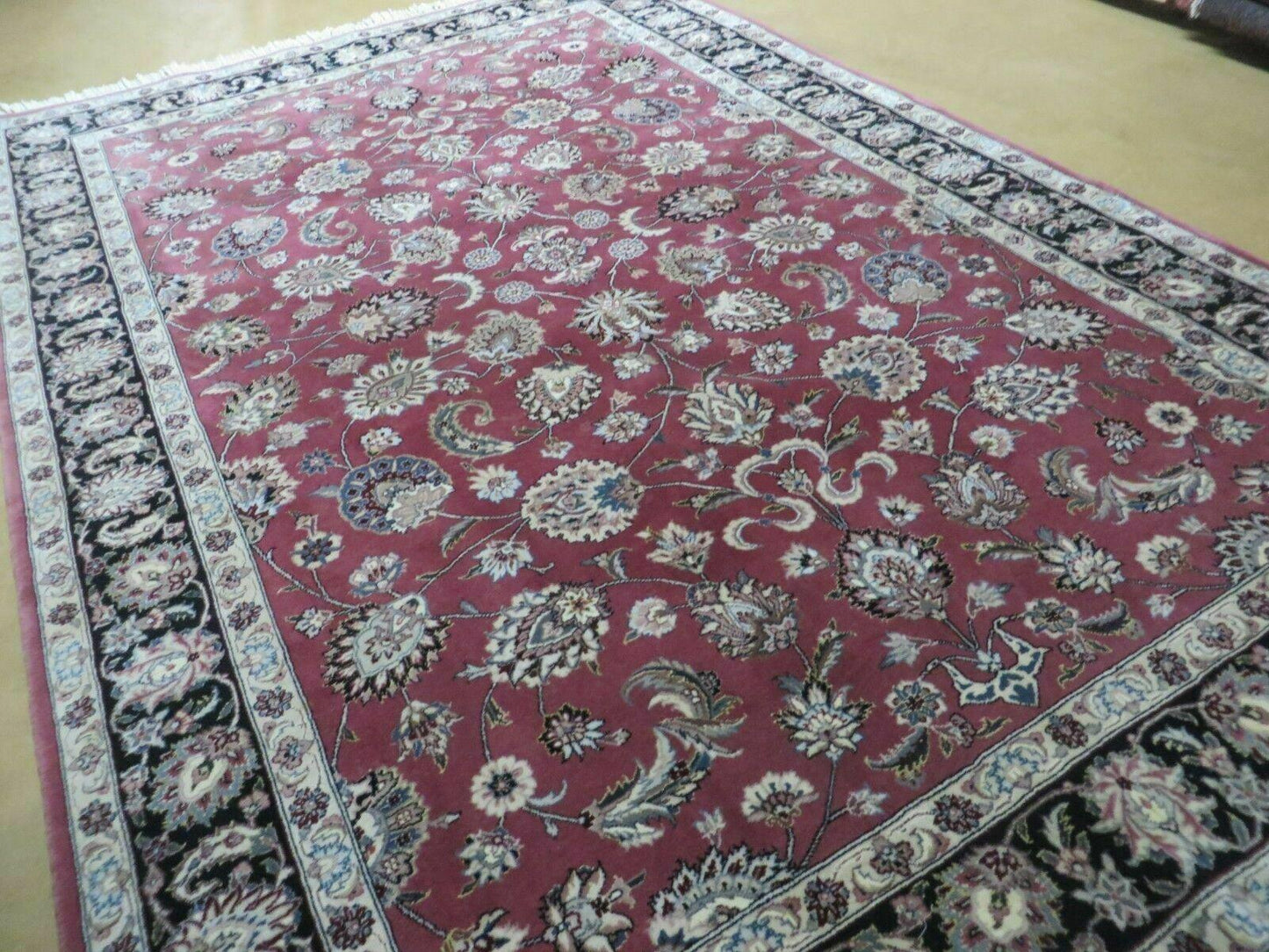 Handmade Wool Silk Rug Vintage Floral Oriental 6x9 Allover Design