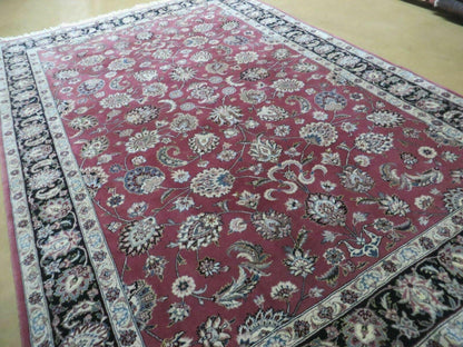 Handmade Wool Silk Rug Vintage Floral Oriental 6x9 Allover Design