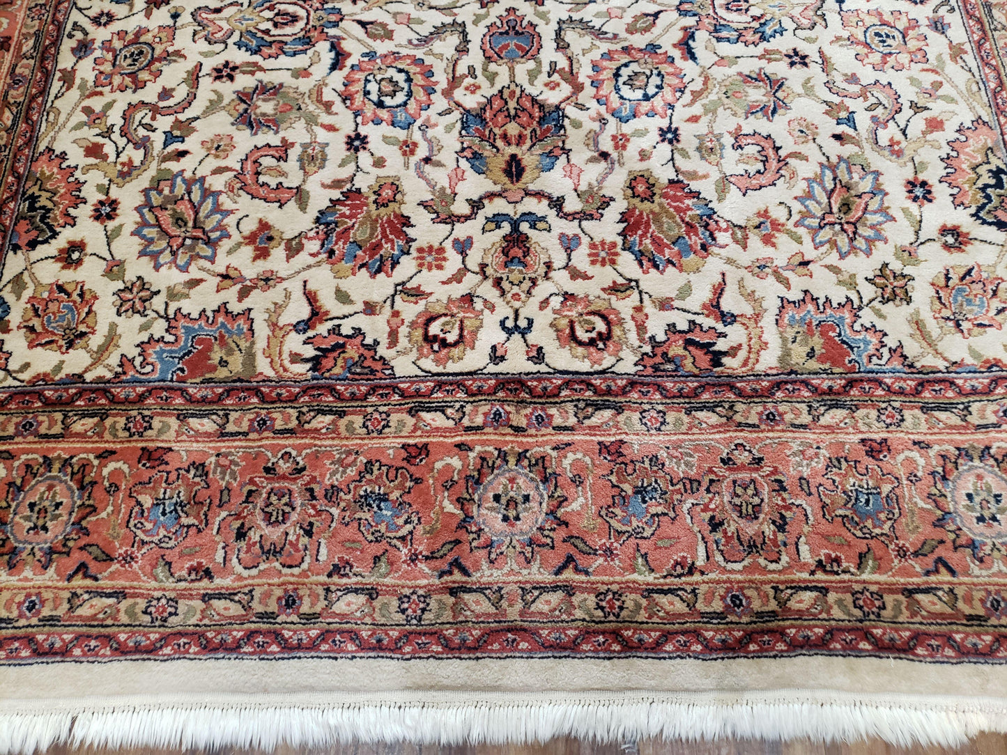 Handmade Wool Area Rug 6x9 Hand Knotted Floral Beige Vegetable Dyes