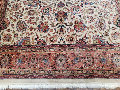 Handmade Wool Area Rug 6x9 Hand Knotted Floral Beige Vegetable Dyes