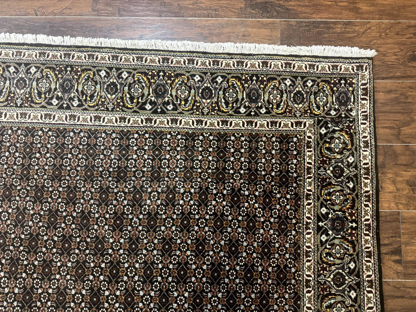 Persian Tabriz Rug 5x7 Black Allover Pattern Handknotted Wool