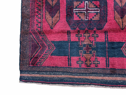 Balouchi Rug Vintage Hand Knotted Afghan Wool Tribal Area Rug Red Black
