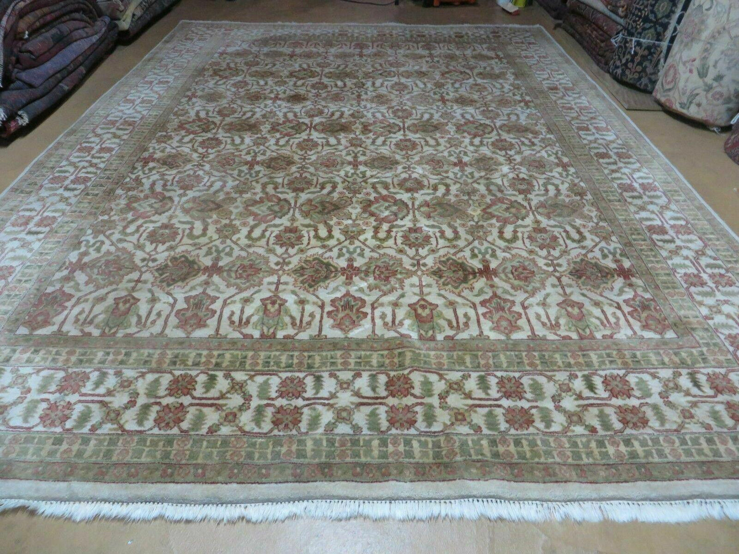 Handmade Wool Rug 8Ft 5In By 11Ft 8In Agra Floral Oriental Tea Washed