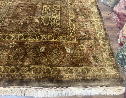 Indian Wool Rug 12x14 Hand Knotted Panel Design Traditional Indo Persian Palace Size