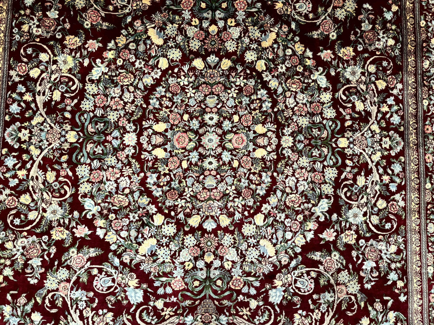 Burgundy Persian Rug 8x10, Pak Persian Floral Carpet, Very Fine 300 KPSI
