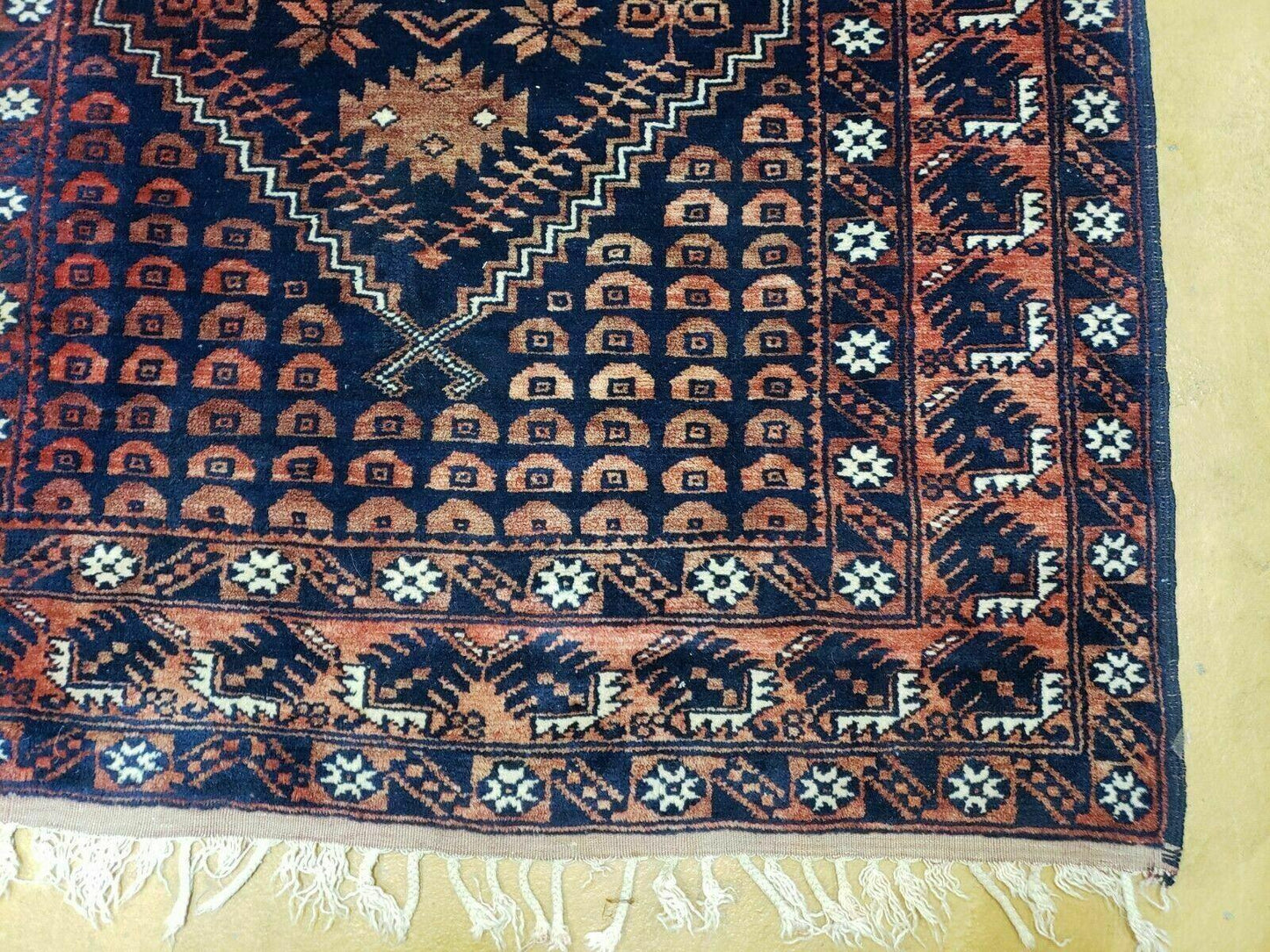 Vintage Balouchi Wool Rug Handmade In Pakistan 3 Foot 4 Inch By 5 Foot 6 Inch