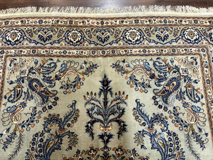 Persian Kashan Rug 7x10 Handmade Wool Light Green Blue Vintage Carpet