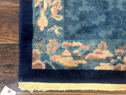 Blue Chinese Wool Rug 2.6x4 Hand Knotted Peking Style Art Deco Carpet