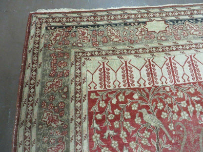 Antique Handmade Turkish Tree Of Life Wool Rug With Birds Red 4x6 Ft