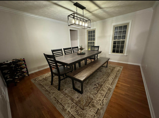 Metal U Leg Dining Table With Solid Wood Top And Handcrafted Metal Base