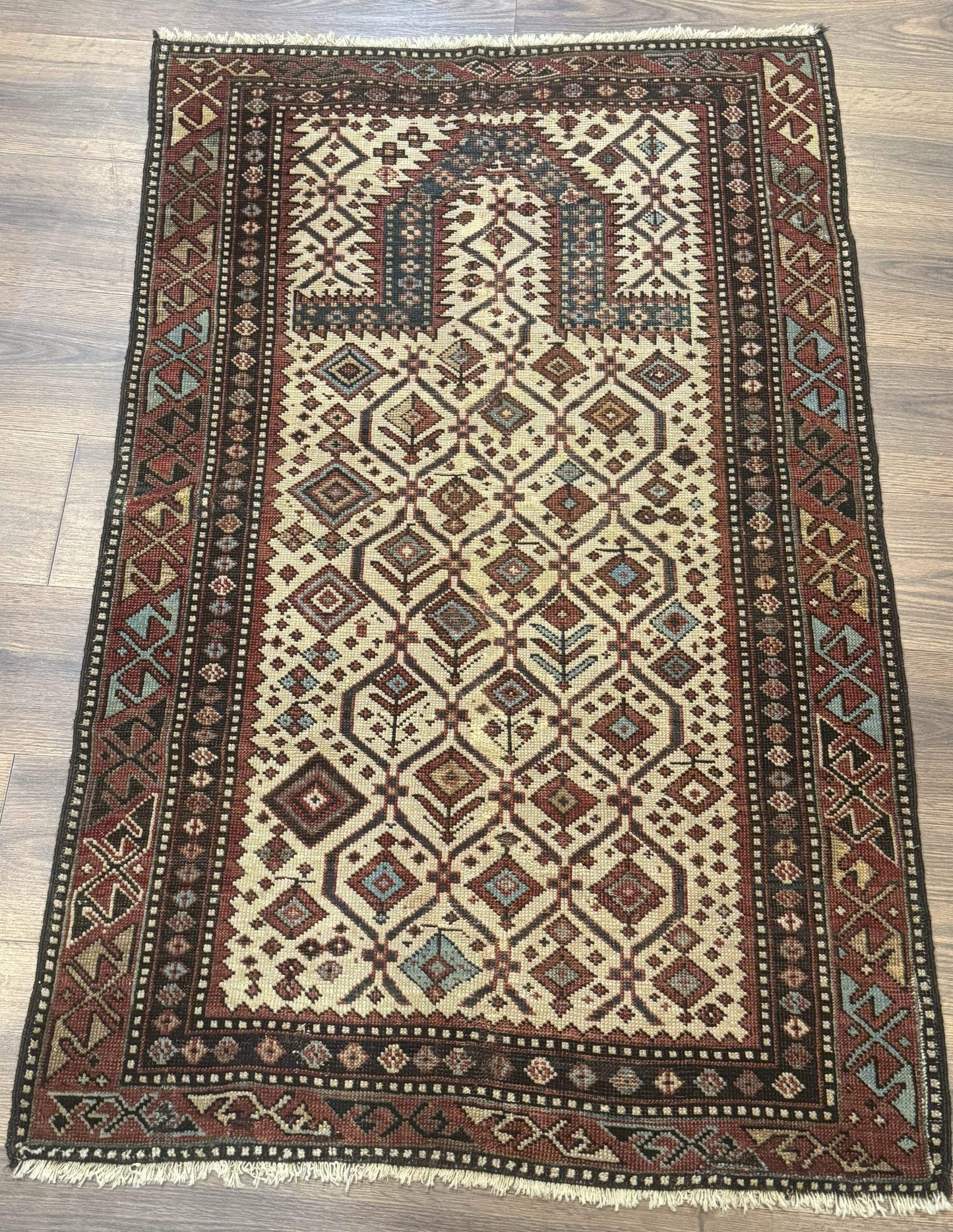 Antique Caucasian Shirvan Rug 3x5 Dagestan Prayer Rug Collectible Early 20th Century