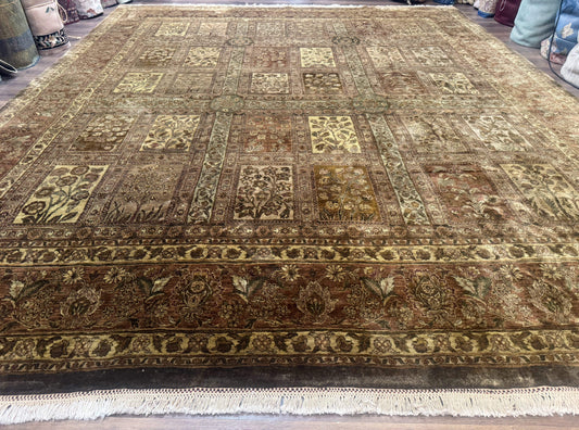 Indian Wool Rug 12x14 Hand Knotted Panel Design Traditional Indo Persian Palace Size