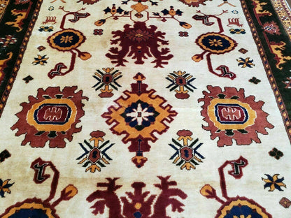 Vintage 1970s Turkish Kazak Wool Rug Hand Knotted Boho Bohemian Floor Decor