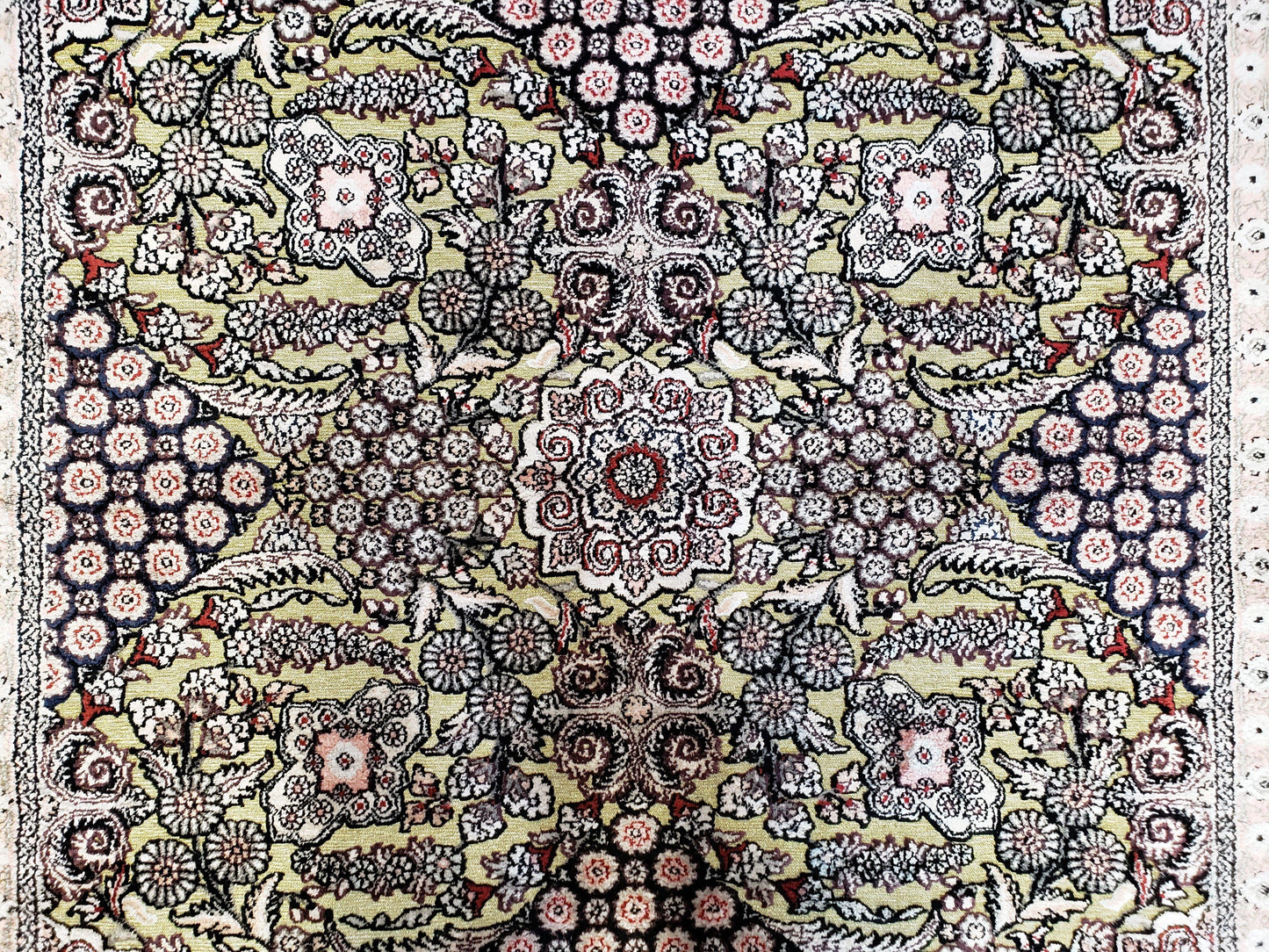 Kashmiri Silk Rug 5x8 Indian Handmade With Gold Threads Luxury Vintage Style