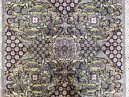 Kashmiri Silk Rug 5x8 Indian Handmade With Gold Threads Luxury Vintage Style