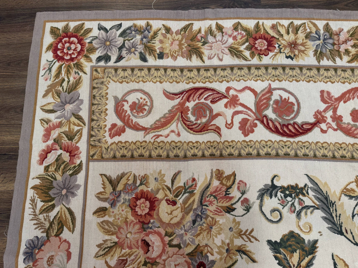 Aubusson Needlepoint Rug 10x14 Elegant European French Carpet Vintage Wool