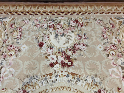 Aubusson Rug 9x12 Savonnerie Wool Floral Handmade European Area Rug