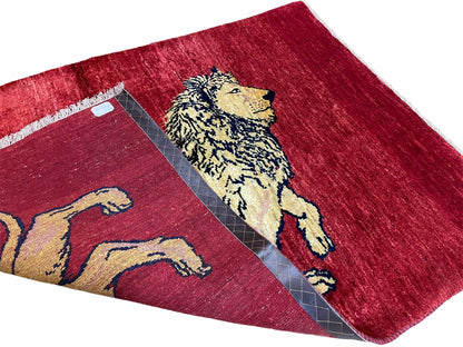 Handmade Hand Knotted Wool Rug Lion Pictorial 3x5 Vintage New