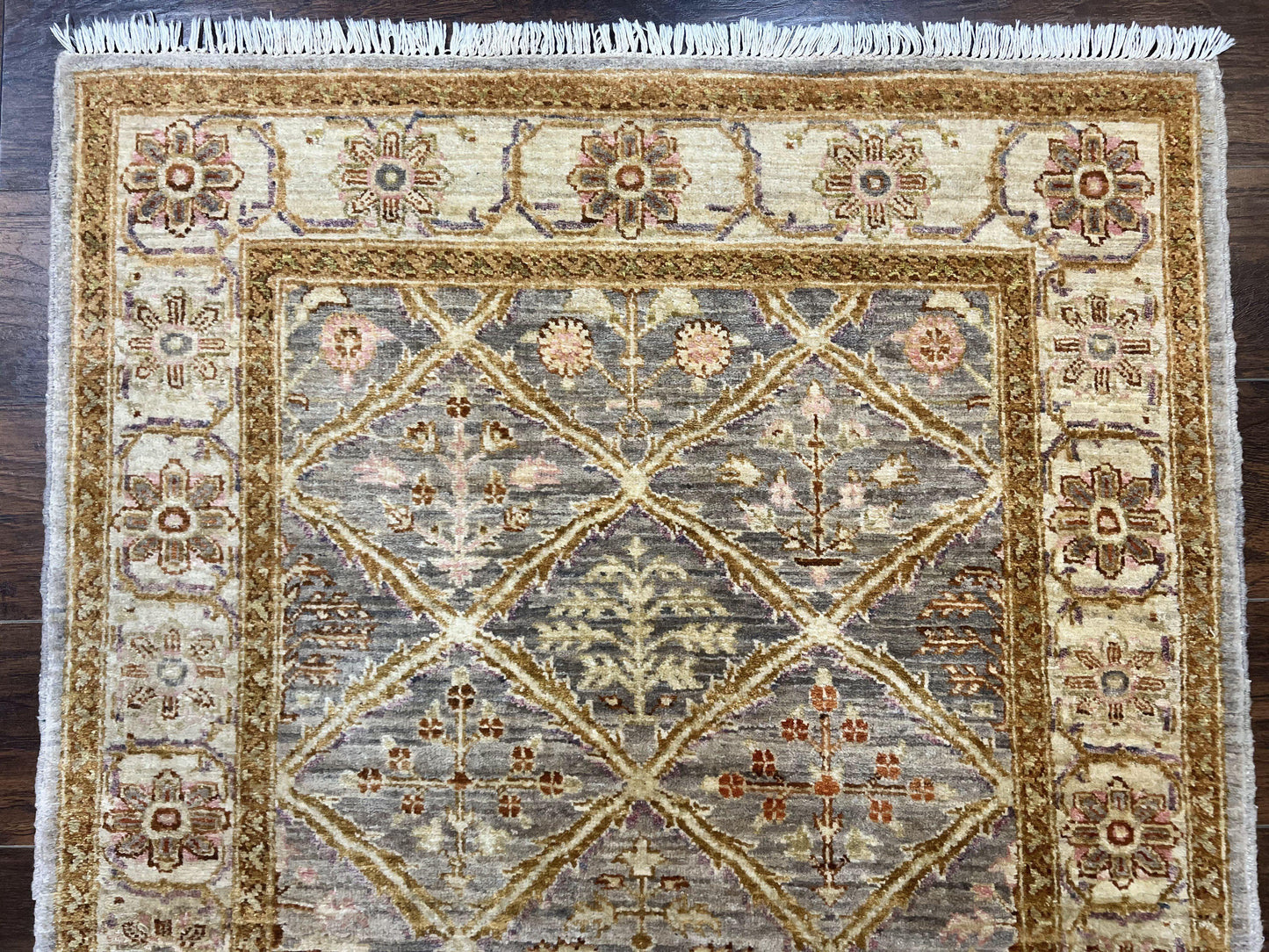 Peshawar Rug 3.6 By 5 Handmade Wool Hand Knotted Vintage Panel Design Oriental Carpet