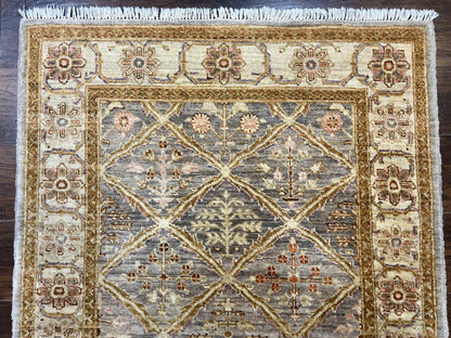 Peshawar Rug 3.6 By 5 Handmade Wool Hand Knotted Vintage Panel Design Oriental Carpet