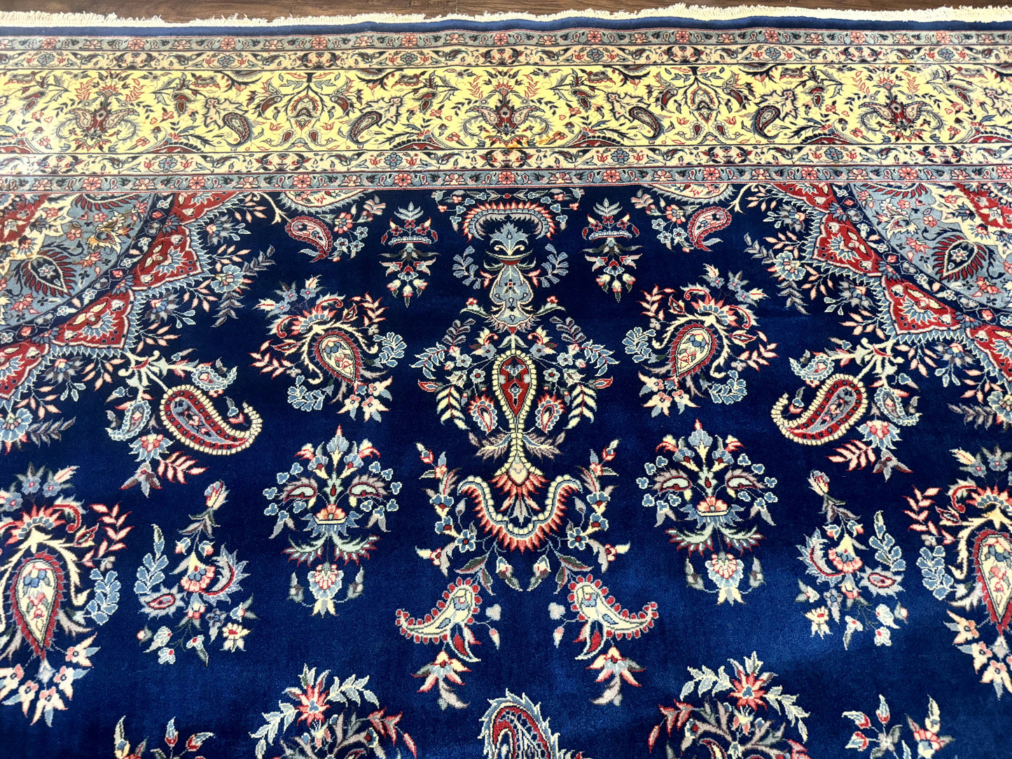 Persian Kerman Rug 10x14 Wool Floral Medallion Handmade Blue And Beige