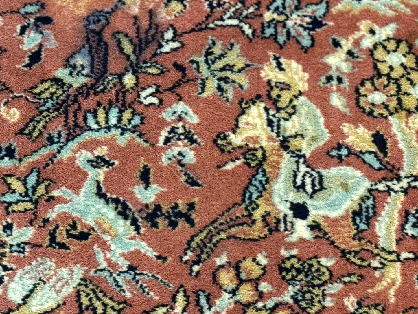 Persian Hunting Design Rug 4.7 x 6.5, Hunting Scene, Red-Orange, Wool, Belgian Power Loomed Carpet