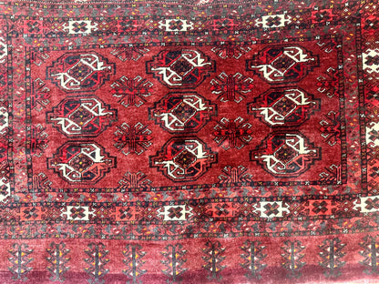 Antique Afghan Turkoman Mafrash Rug 3x5 Red Hand Knotted Wool Tribal Collectible