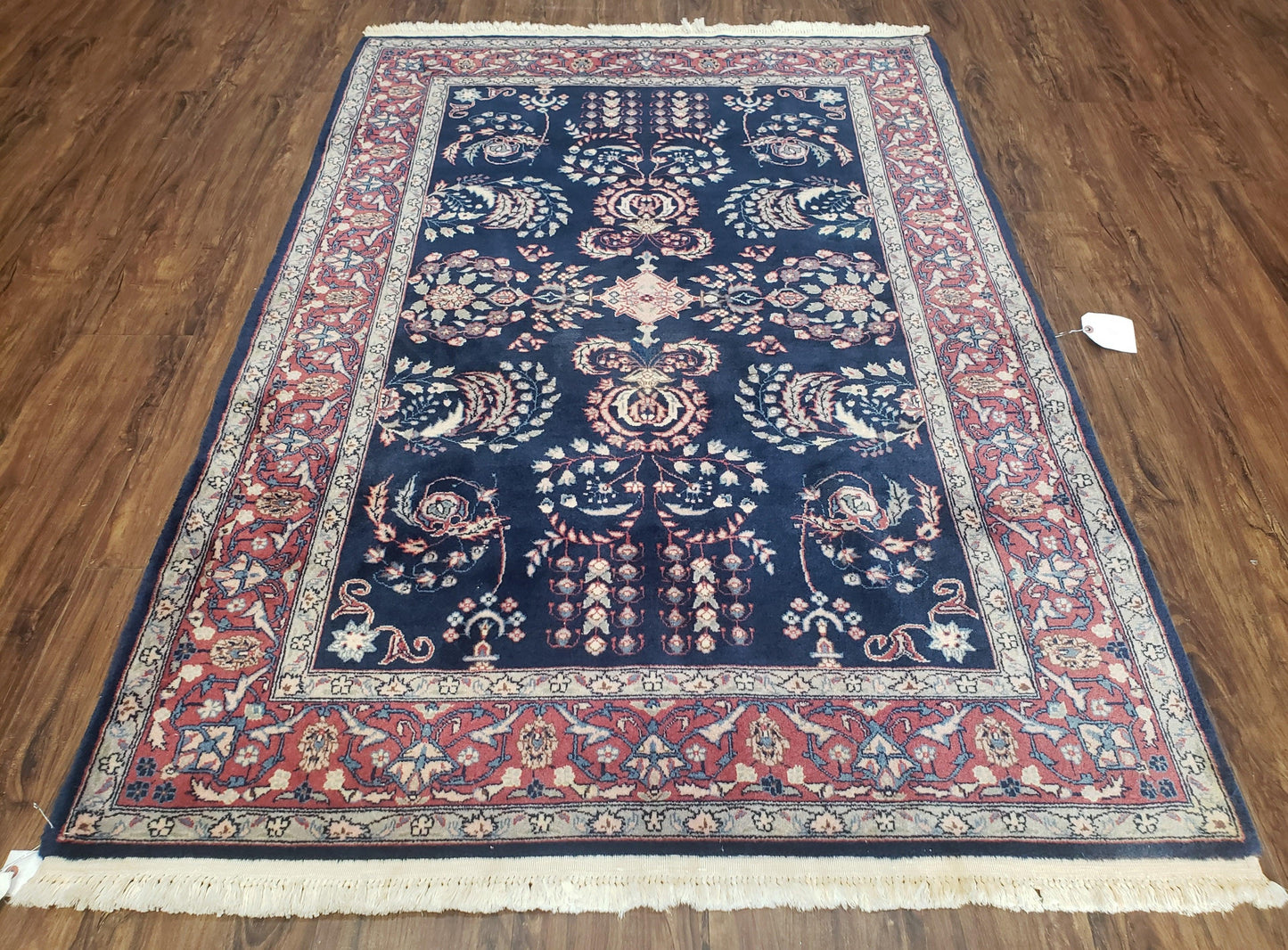 Indo Persian Rug 4x6 Hand Knotted Wool Oriental Carpet Dark Blue Floral Entryway