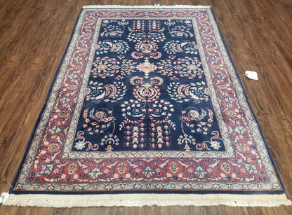 Indo Persian Rug 4x6 Hand Knotted Wool Oriental Carpet Dark Blue Floral Entryway