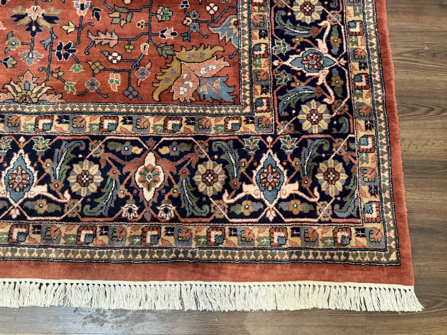 Indo Persian Heriz Rug 10x15 Handmade Wool With Allover Pattern And Vintage Charm