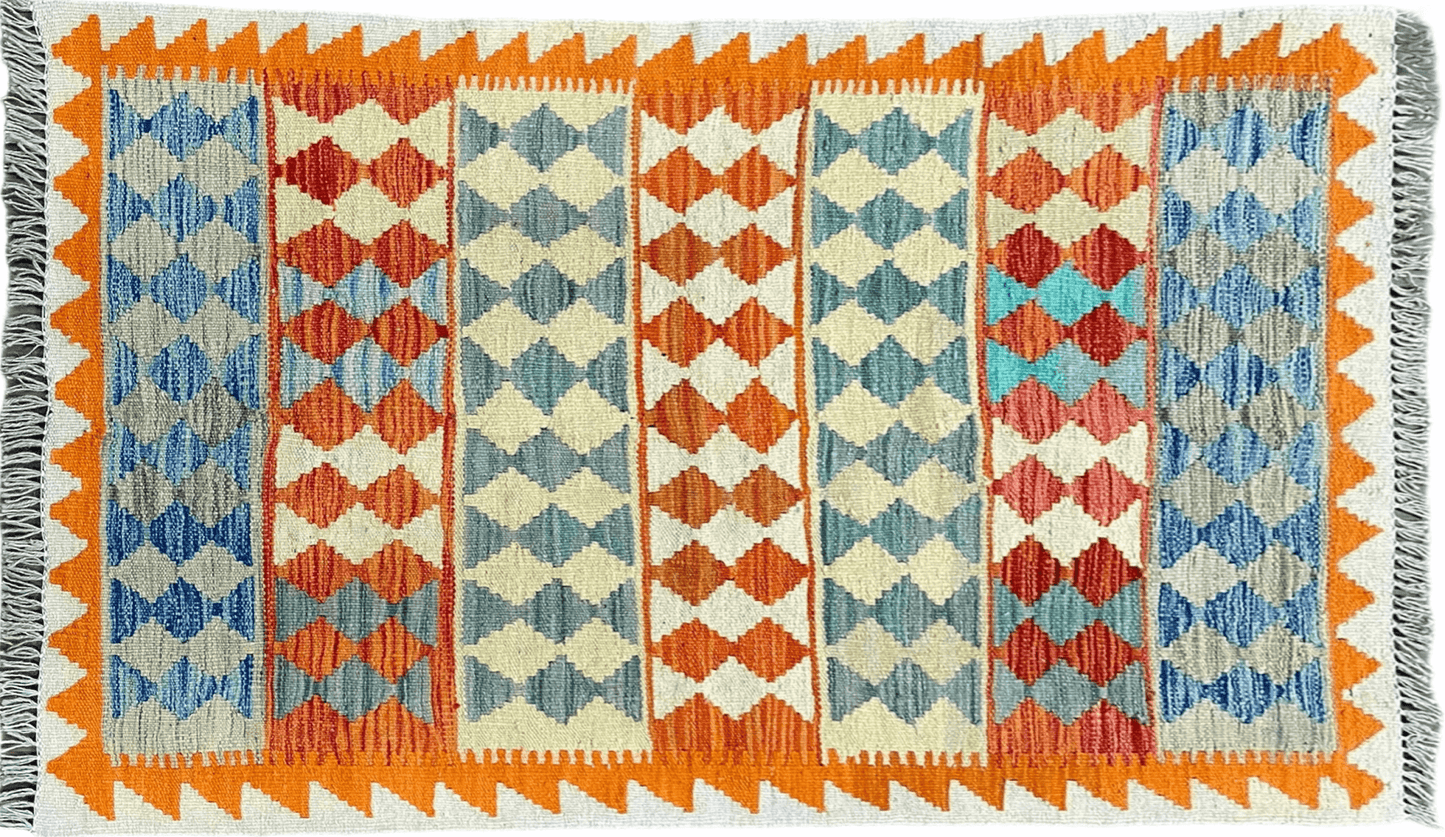 Small Chobi Kilim Rug 3x4 Colorful Diamond Kilim Small Turkish Multicolor Kilim with Diamond Pattern Wool Flatweave Nice
