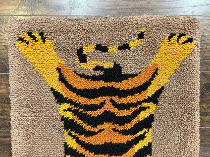 Small Hooked Rug 2x3, Tibetan Tiger Design, Wool, Unique Hooked Rug, Vintage