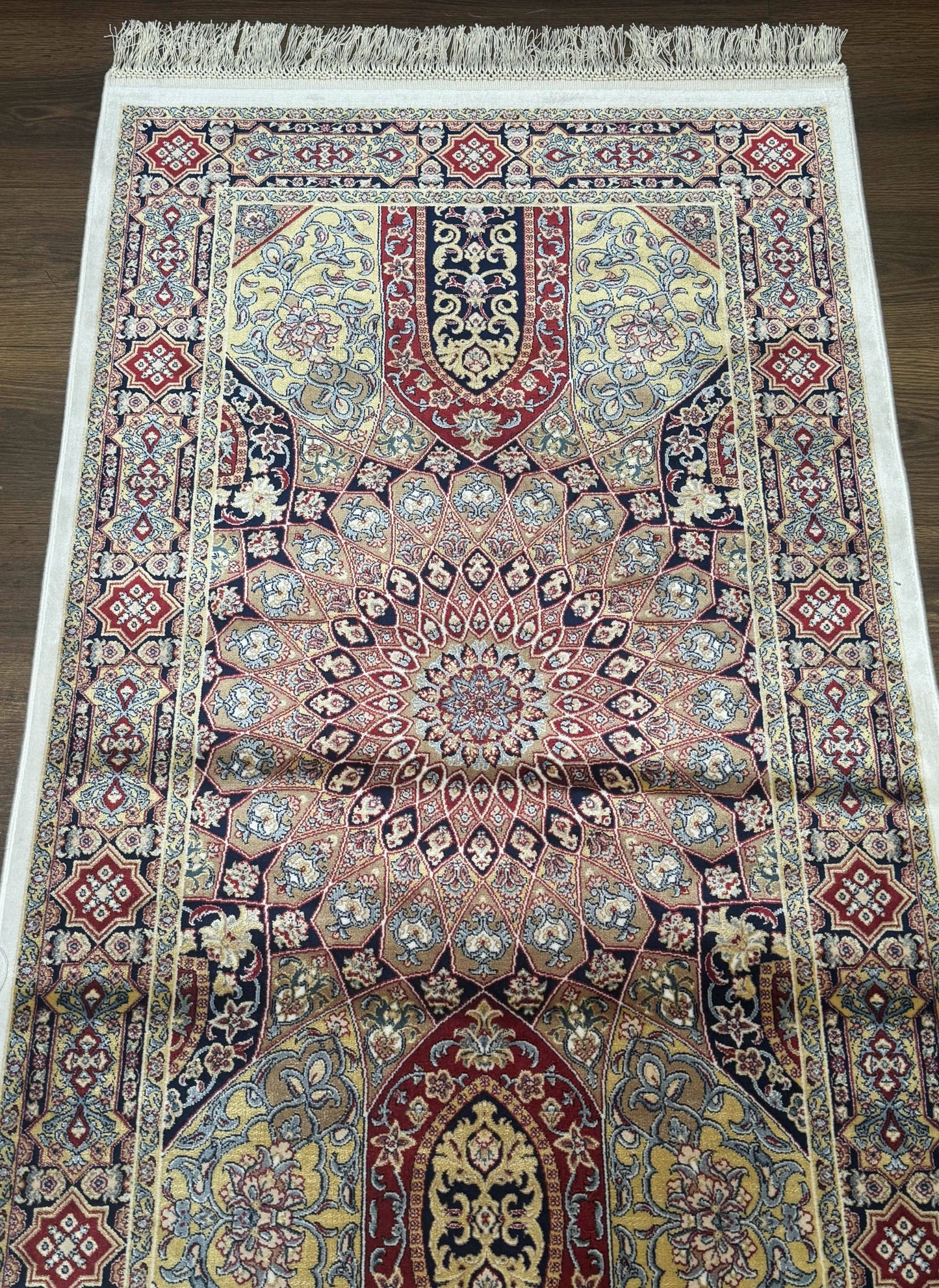 Turkish Silk Runner Rug 2.6 x 10, Dome Design, Hereke Runner, Bamboo Silk, New